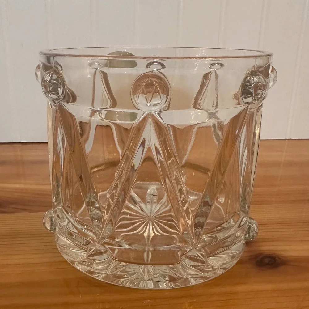 Teleflora Bohemian Lead Crystal Drum Bowl Clear Exc Czech Republic 5in Xmas Vntg